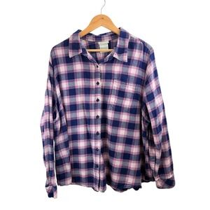 Dickies Crafted for Women Plaid Flannel Shirt Long Sleeve Button Up Blue Pink 2X
